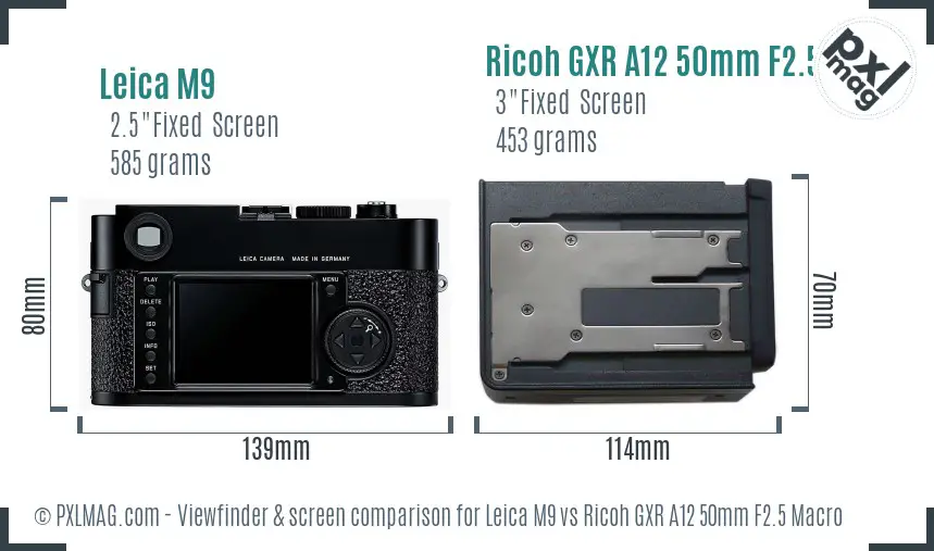 Leica M9 vs Ricoh GXR A12 50mm F2.5 Macro Screen and Viewfinder comparison
