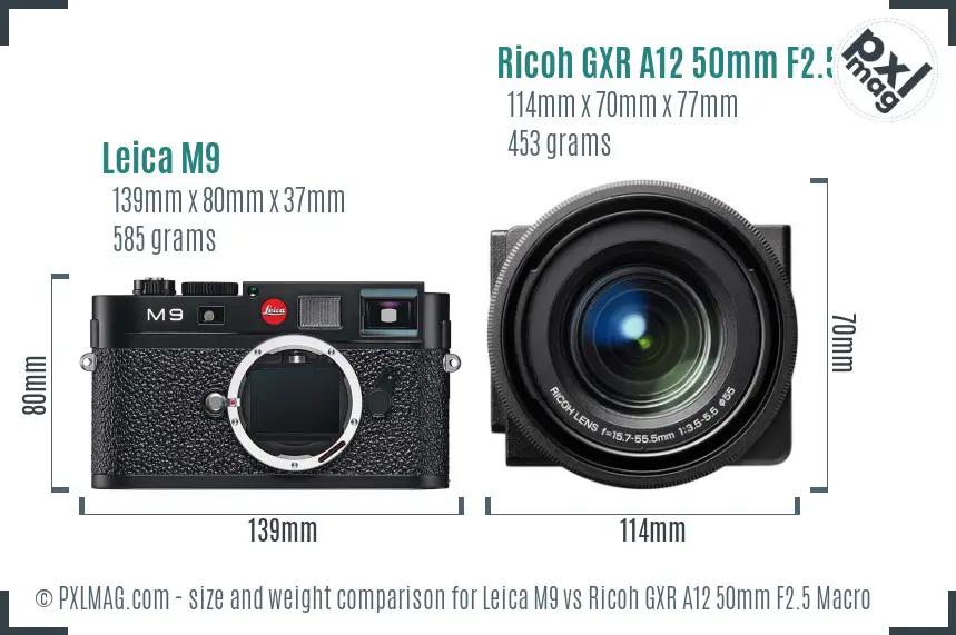 Leica M9 vs Ricoh GXR A12 50mm F2.5 Macro size comparison
