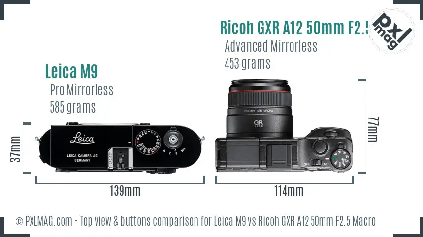 Leica M9 vs Ricoh GXR A12 50mm F2.5 Macro top view buttons comparison