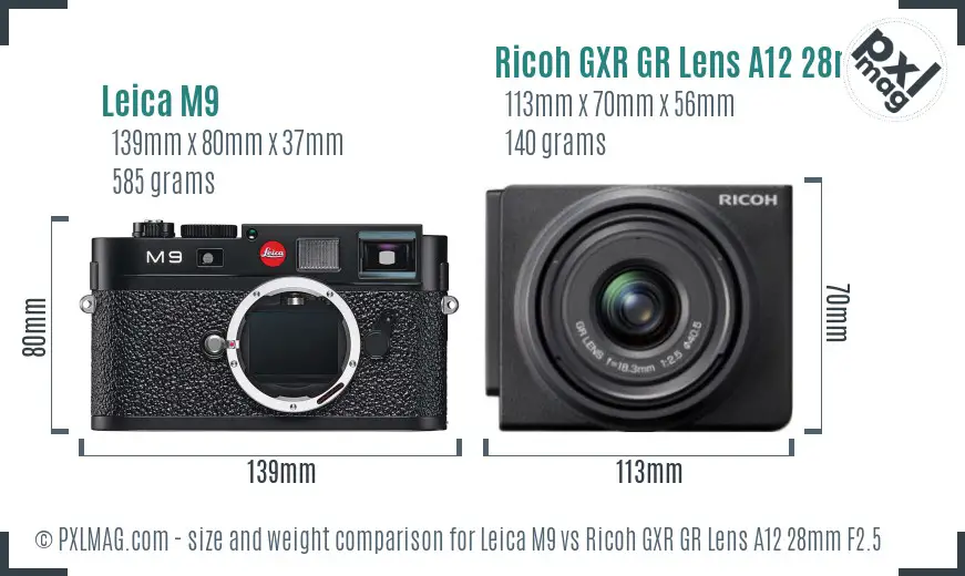 Leica M9 vs Ricoh GXR GR Lens A12 28mm F2.5 size comparison Leica M9 vs Ricoh GXR GR Lens A12 28mm F2.5 size comparison