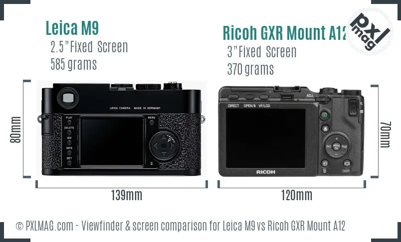 Leica M9 vs Ricoh GXR Mount A12 Screen and Viewfinder comparison