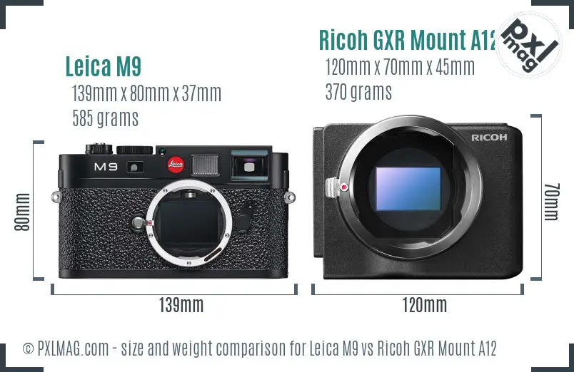 Leica M9 vs Ricoh GXR Mount A12 size comparison