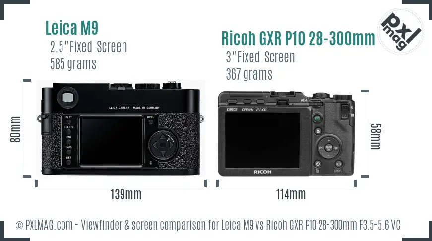 Leica M9 vs Ricoh GXR P10 28-300mm F3.5-5.6 VC Screen and Viewfinder comparison Leica M9 vs Ricoh GXR P10 28-300mm F3.5-5.6 VC Screen and Viewfinder comparison