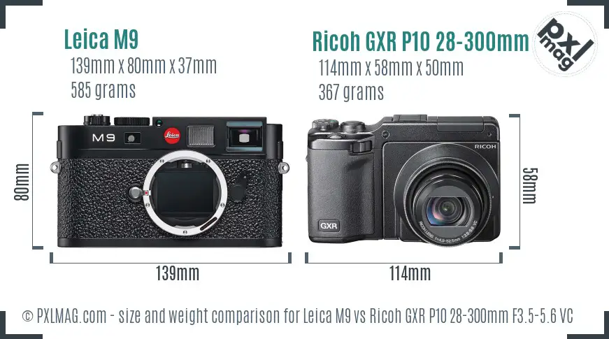 Leica M9 vs Ricoh GXR P10 28-300mm F3.5-5.6 VC size comparison Leica M9 vs Ricoh GXR P10 28-300mm F3.5-5.6 VC size comparison