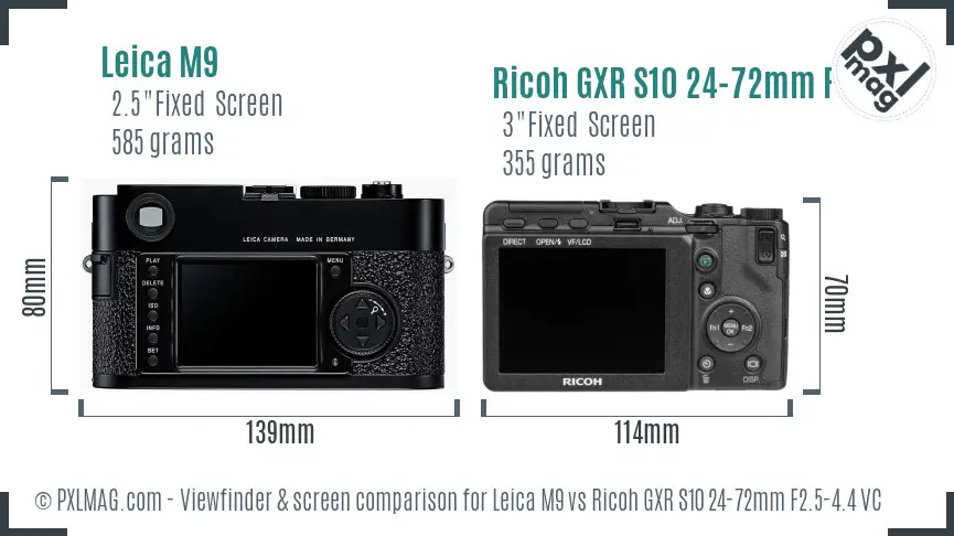 Leica M9 vs Ricoh GXR S10 24-72mm F2.5-4.4 VC Screen and Viewfinder comparison
