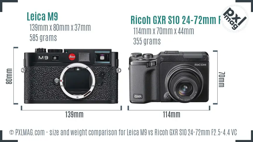 Leica M9 vs Ricoh GXR S10 24-72mm F2.5-4.4 VC size comparison