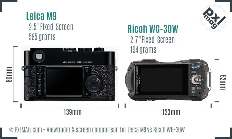 Leica M9 vs Ricoh WG-30W Screen and Viewfinder comparison