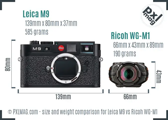 Leica M9 vs Ricoh WG-M1 size comparison