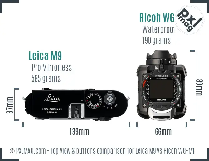 Leica M9 vs Ricoh WG-M1 top view buttons comparison