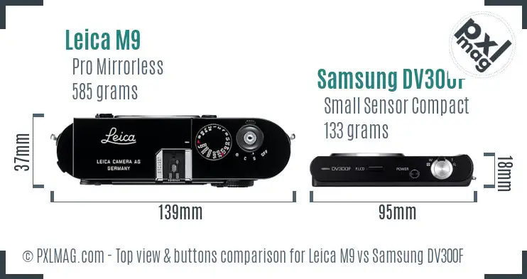 Leica M9 vs Samsung DV300F top view buttons comparison