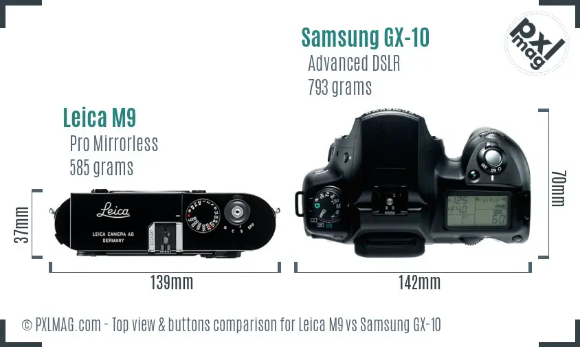 Leica M9 vs Samsung GX-10 top view buttons comparison