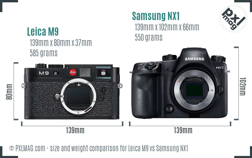 Leica M9 vs Samsung NX1 size comparison