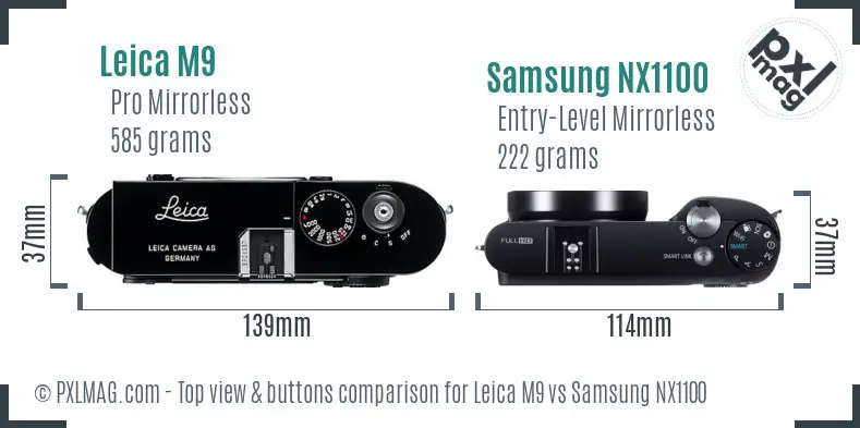 Leica M9 vs Samsung NX1100 top view buttons comparison