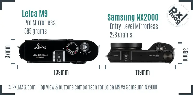 Leica M9 vs Samsung NX2000 top view buttons comparison