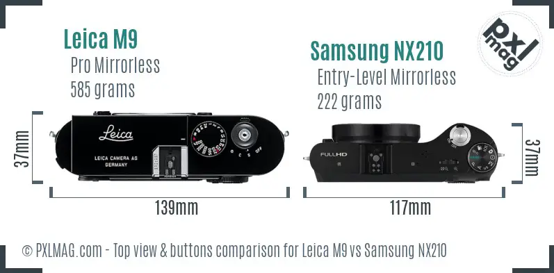 Leica M9 vs Samsung NX210 top view buttons comparison