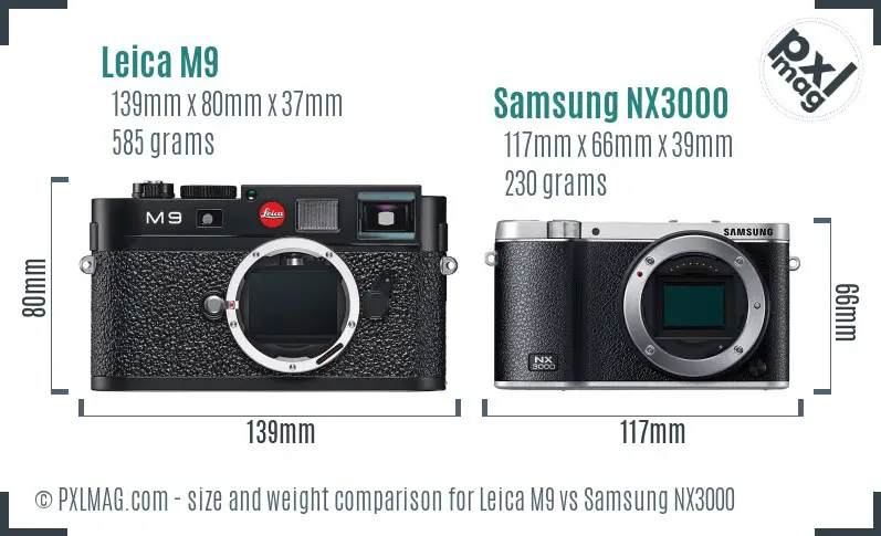 Leica M9 vs Samsung NX3000 size comparison