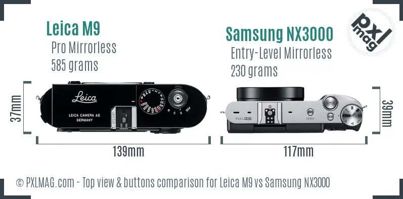 Leica M9 vs Samsung NX3000 top view buttons comparison