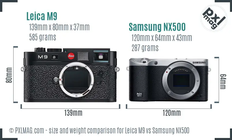 Leica M9 vs Samsung NX500 size comparison