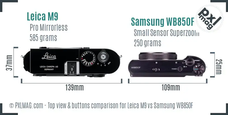 Leica M9 vs Samsung WB850F top view buttons comparison
