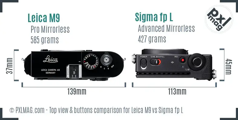 Leica M9 vs Sigma fp L top view buttons comparison