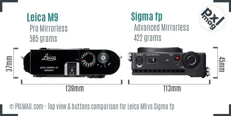 Leica M9 vs Sigma fp top view buttons comparison
