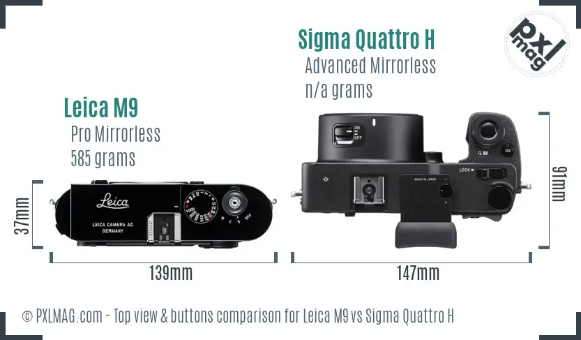Leica M9 vs Sigma Quattro H top view buttons comparison