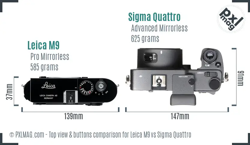 Leica M9 vs Sigma Quattro top view buttons comparison