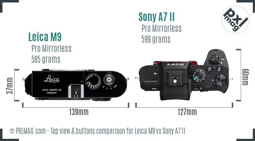 Leica M9 vs Sony A7 II top view buttons comparison
