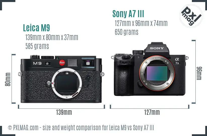 Leica M9 vs Sony A7 III size comparison