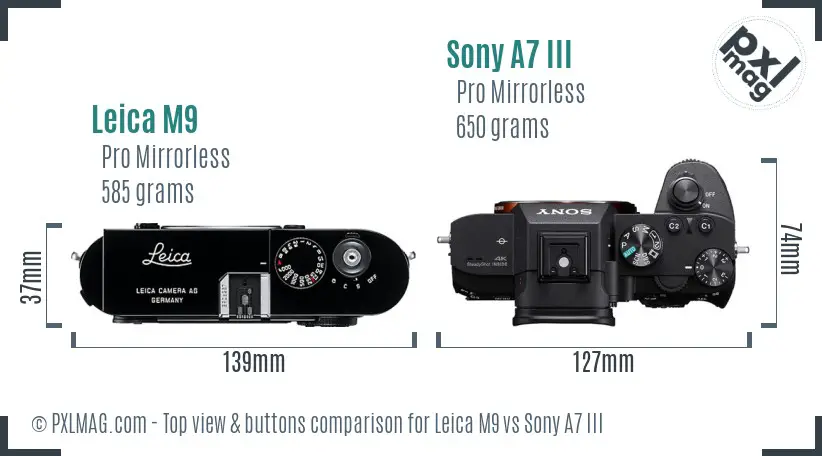 Leica M9 vs Sony A7 III top view buttons comparison