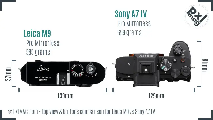 Leica M9 vs Sony A7 IV top view buttons comparison