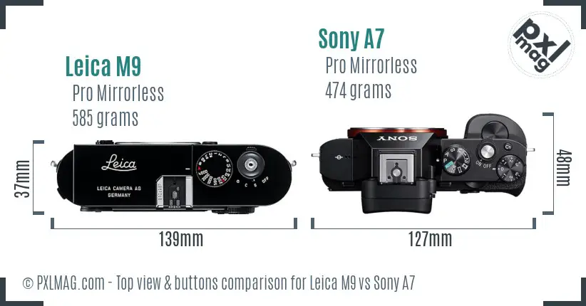 Leica M9 vs Sony A7 top view buttons comparison