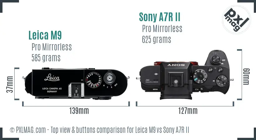 Leica M9 vs Sony A7R II top view buttons comparison