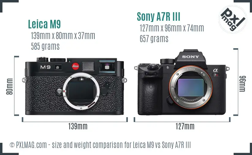 Leica M9 vs Sony A7R III size comparison