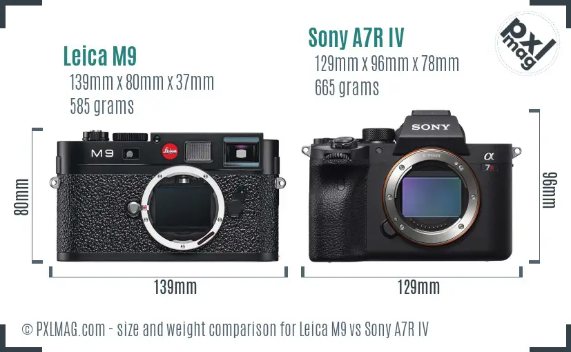 Leica M9 vs Sony A7R IV size comparison