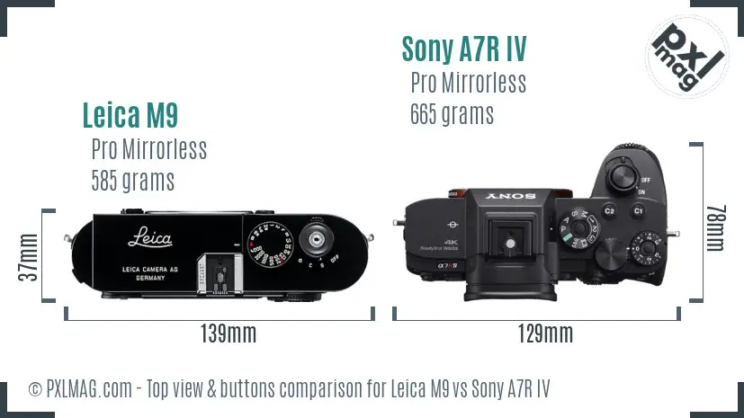 Leica M9 vs Sony A7R IV top view buttons comparison