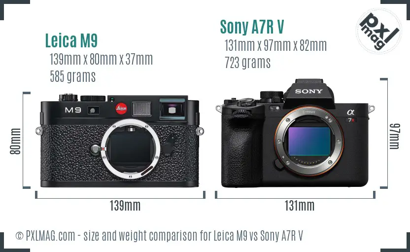 Leica M9 vs Sony A7R V size comparison