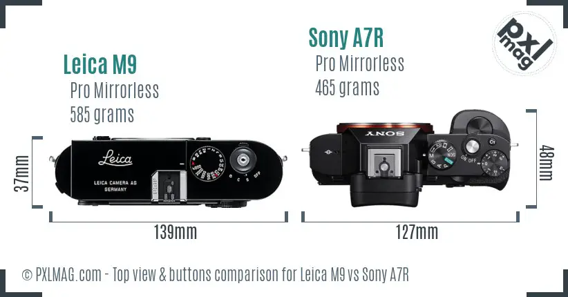 Leica M9 vs Sony A7R top view buttons comparison