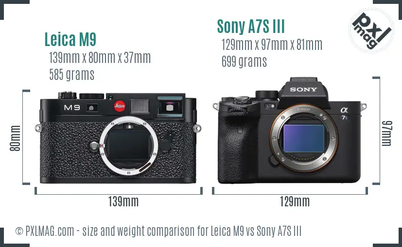 Leica M9 vs Sony A7S III size comparison