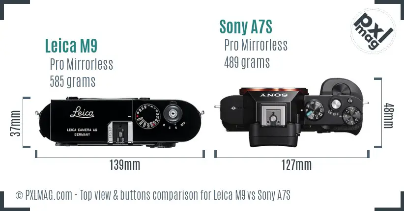Leica M9 vs Sony A7S top view buttons comparison