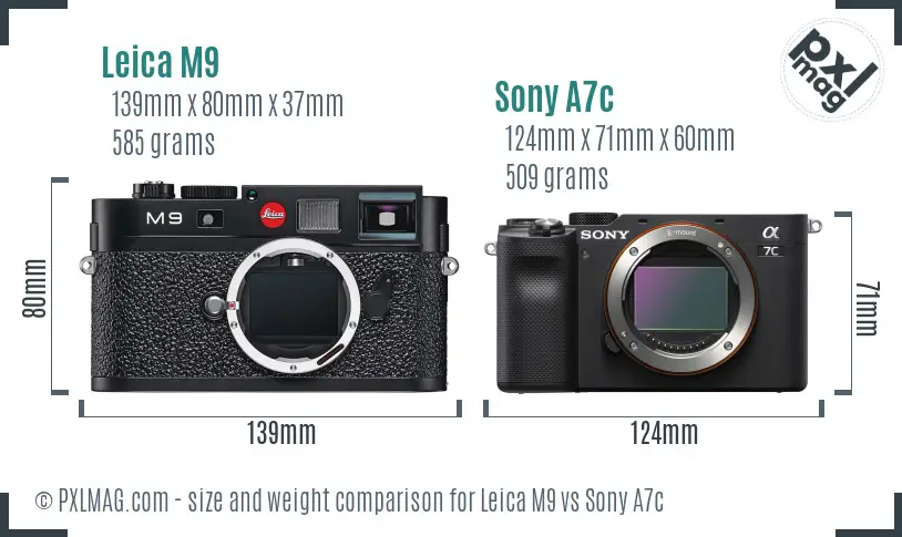 Leica M9 vs Sony A7c size comparison