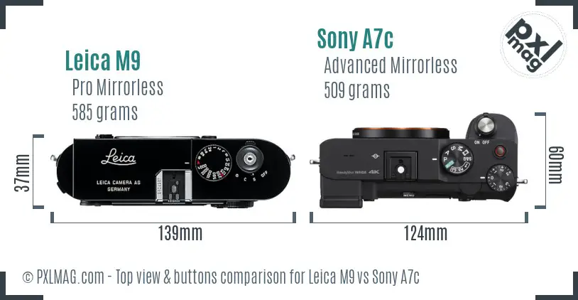 Leica M9 vs Sony A7c top view buttons comparison