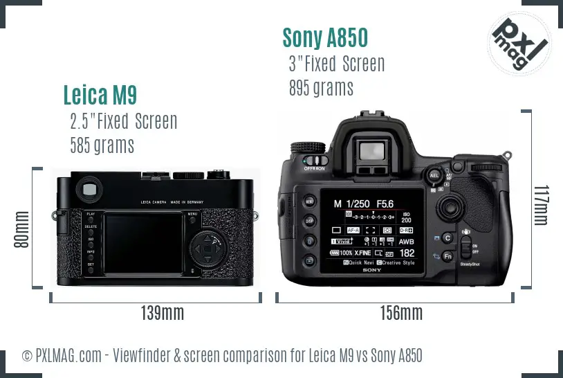 Leica M9 vs Sony A850 Screen and Viewfinder comparison