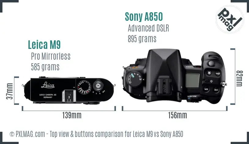 Leica M9 vs Sony A850 top view buttons comparison