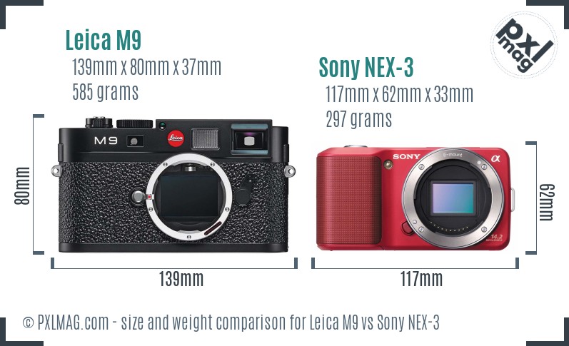 Leica M9 vs Sony NEX-3 size comparison Leica M9 vs Sony NEX-3 size comparison