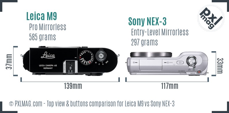 Leica M9 vs Sony NEX-3 top view buttons comparison