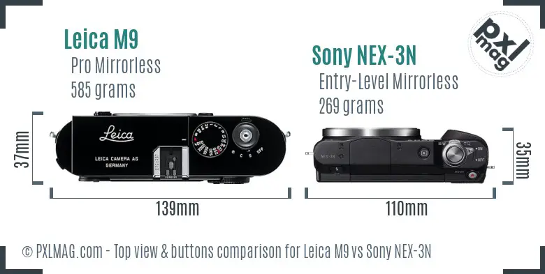 Leica M9 vs Sony NEX-3N top view buttons comparison