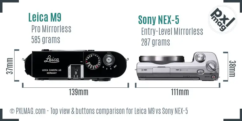 Leica M9 vs Sony NEX-5 top view buttons comparison