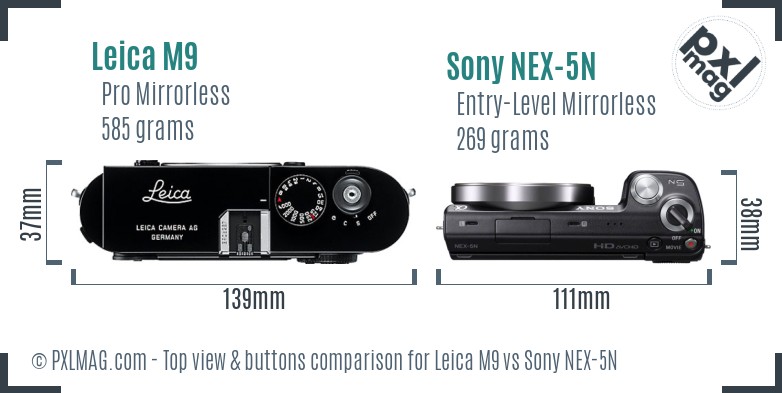 Leica M9 vs Sony NEX-5N top view buttons comparison