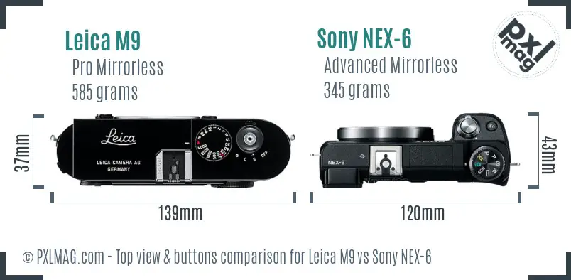 Leica M9 vs Sony NEX-6 top view buttons comparison